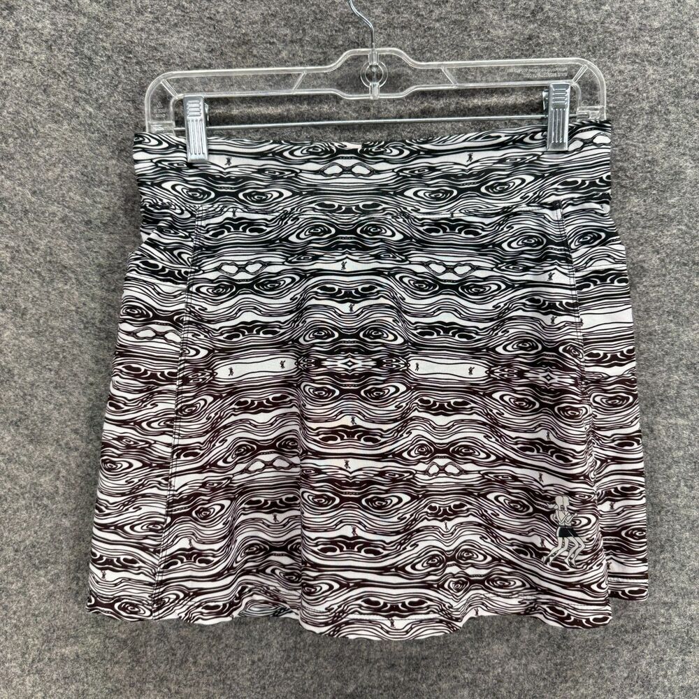 Unbranded Skort Women M Medium Black Striped A-Line Midi Mid Rise Lined Casual
